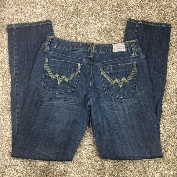 T Five Juniors Dark Wash Mid Rise Y2K Blue Jeans Size 7 - Picture 3 of 12